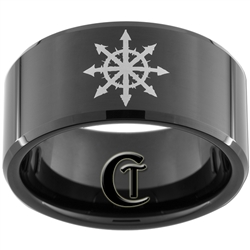 12mm Black Beveled Tungsten Carbide Undead Compass Design