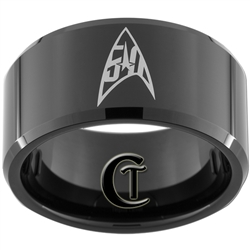 12mm Black Beveled Tungsten Carbide Star Trek 50th Anniversary Design