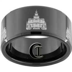 12mm Black Beveled Tungsten Carbide Logan LDS Temple Design