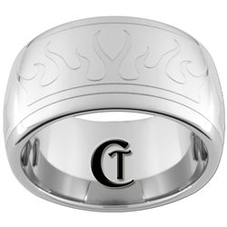 12mm Dome Tungsten Carbide Band Flames Design