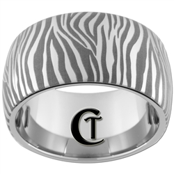 12mm Dome Tungsten Carbide Band Zebra Design