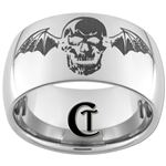 12mm Dome Tungsten Carbide Skull with Bat Wings Design Ring.