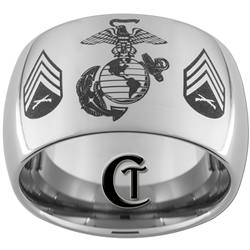 12mm Dome Tungsten Carbide Marines Sergeant Rank Design