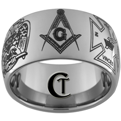 12mm Dome Tungsten Carbide Multiple Masonic Design