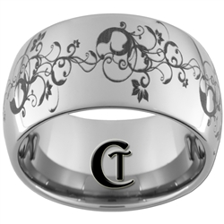 12mm Dome Tungsten Carbide Band Floral Design