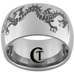 12mm Dome Tungsten Carbide  Dragon and Celtic Love Knot Design Ring.