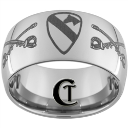 12mm Dome Tungsten Carbide Army 1st Cavalry and Crossed Sabers Design Ring.