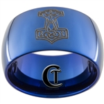 12mm Blue Dome Tungsten Carbide Thor's Hammer Design Ring.