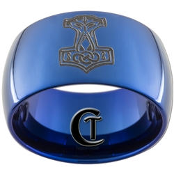 12mm Blue Dome Tungsten Carbide Thor's Hammer Design Ring.