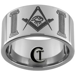 12mm Pipe Tungsten Carbide Masonic  All Seeing Eye Design