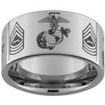 12mm Pipe Tungsten Carbide Multiple Alternating Marines Symbols and Master Sergeant Rank Designs.