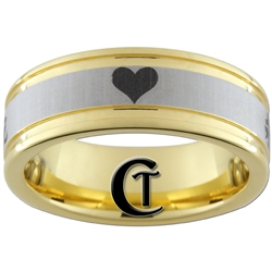 8mm Pipe Gold Two-Tone Tungsten Carbide Heart Design