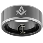 8mm Black Beveled Two-Toned Tungsten Carbide Masonic Design