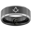 8mm Black Beveled Two-Toned Tungsten Carbide Masonic Ring Design