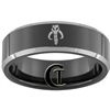 8mm Black Beveled Two-Toned Tungsten Carbide Mandalorian Design