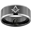 10mm Black Beveled Two-Toned Tungsten Carbide Masonic Square and Compass Design