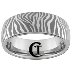 **Clearance** 8mm Dome Tungsten Carbide Zebra Design  - Sizes 10 1/2