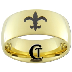 **Clearance** 9mm Gold Dome Tungsten Carbide Fleur De Lis Design - Sizes 5 1/2