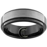 **Clearance** 7mm 1 Step Black Beveled Tungsten Carbide Satin Finish Ring - Size 8