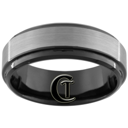 **Clearance** 7mm 1 Step Black Beveled Tungsten Carbide Satin Finish Ring - Size 8