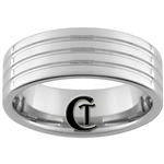 **Clearance** 8mm Piped 3-Grooved Tungsten Carbide Ring - Size 10 1/2