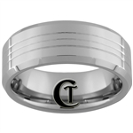 **Clearance** 8mm Beveled 3-Grooved Tungsten Carbide Ring - Size 8 1/2