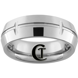 **Clearance** 8mm Side Grooved Beveled Dome Tungsten Carbide Ring - Sizes 11, 11 1/2