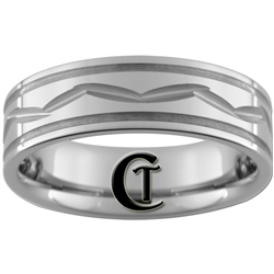 **Clearance** 7mm Piped 2-Grooved w/ Middle Cut Design Tungsten Carbide Ring - Size 10