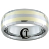 **Clearance** 8mm Double Bevel 2-Gold Lines Tungsten Carbide Ring- Sizes 9, 11, 12