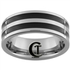 *Clearance** 8mm Pipe 2 Black Enameled Grooves Tungsten Carbide Ring -Size 8