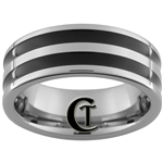 *Clearance** 8mm Pipe 2 Black Enameled Grooves Tungsten Carbide Ring -Size 8
