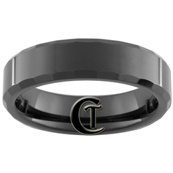 **Clearance** 6mm Black Beveled Tungsten Carbide Ring -Size 10