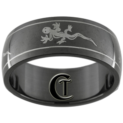 8mm Black Dome Stainless Steel Gecko Design Ring - Sizes 6, 8 1/2, 9, 10, 11