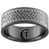 8mm Black Pipe Stainless Steel Lasered Design Ring - Sizes 9, 10