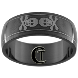 8mm Black Dome Stainless Steel Skull Design Ring - Sizes 11, 12 1/2