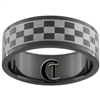 8mm Black Pipe Stainless Steel Checkered NASCAR Design Ring - Limited Sizes