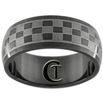 8mm Black Dome Stainless Steel Checkered NASCAR Design Ring - Limited Sizes