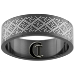 8mm Black Pipe Stainless Steel Lasered Design Ring - Size 14