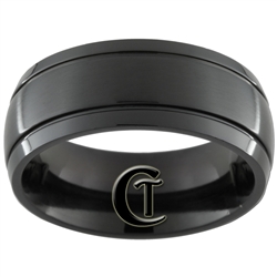 9mm Black Dome with 2-Grooves Stainless Steel Ring - Limited Sizes