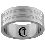 8mm Pipe 4-Grooved Stainless Steel Satin Finished Ring - Limited Sizes