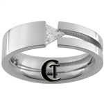 7mm Pipe w/ Triangle CZ Stainless Steel Wedding Ring - Limited Sizes