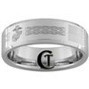 8mm Beveled White Tungsten Carbide Marines American Flag Masonic Claddagh Design Ring.