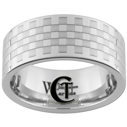 10mm Pipe White Tungsten Carbide Polished Checkered Ring