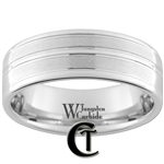 8mm Pipe White Tungsten Carbide Grooved Satin & Polished Finish Ring