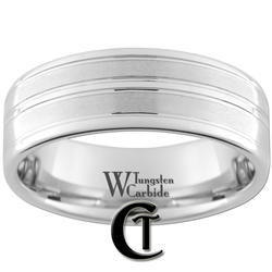 8mm Pipe White Tungsten Carbide Grooved Satin & Polished Finish Ring