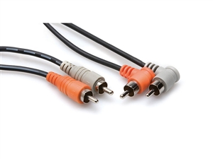 Hosa CRA-203R - DUAL Right Angle RCA Male to Straight RCA Male - 3 m