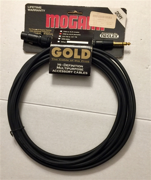 Mogami GOLD-TRSXLRF-20, Patch Cable, 1/4 TRS to XLRF, 20 Ft.