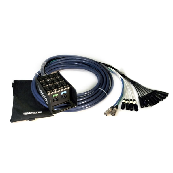 Whirlwind MD-12-2-C6-150 - Snake - Box to Fan, MEDUSA with DATA, 12 XLR inputs, 2 CAT6 lines w/ CAT5e Ethercon, 150', W12PRC62, Snakeskin, Pigbag