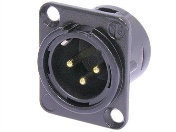 Neutrik NC3MD-L-B-1- 3-Pin XLRM Panel Mount Connector, BLACK shell,  GOLD contacts