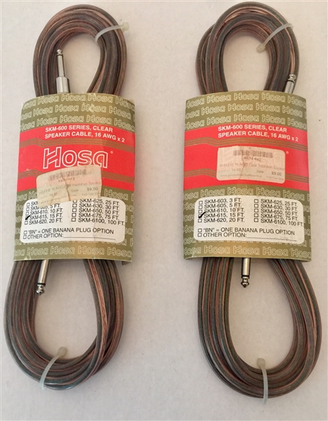 Hosa SKM-615 PAIR 16 AWG Clear Insulation Speaker Cable w/ 1/4-in TS -15 ft.